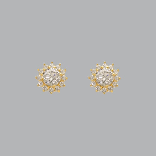 14K YELLOW GOLD LADIES FANCY STUD CZ EARRINGS FLOWER (1 of 2)