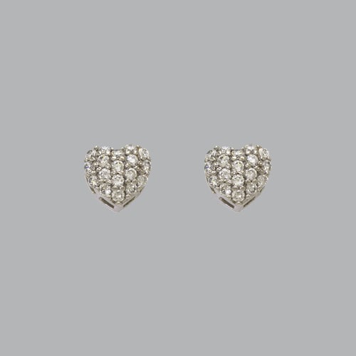 14K WHITE GOLD FANCY STUD CZ EARRINGS HEART CLUSTER (1 of 2)
