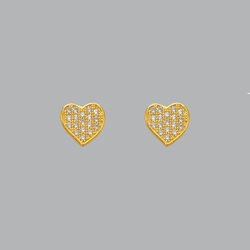 14K YELLOW GOLD FANCY STUD CZ EARRINGS HEART PAVE: NEW 14K YELLOW GOLD STUD EARRINGS New 14K Yellow Gold Earrings Measures: 9mm W x 7mm H Stud Earrings with Cubic Zirconia Earrings have a polished finish Push back Stamp: 14k Avg Weight: 1g