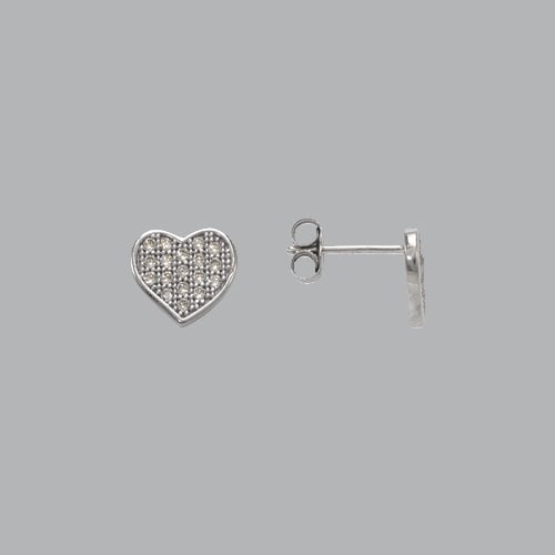 14K WHITE GOLD FANCY STUD CZ EARRINGS HEART PAVE (1 of 1)