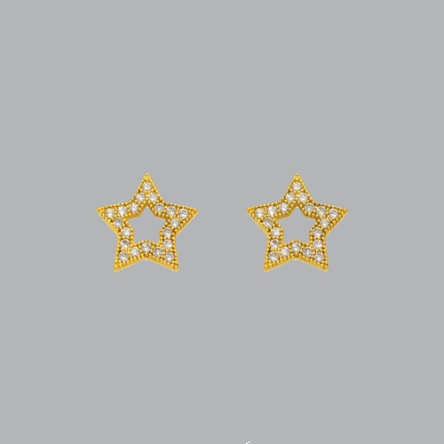 14K YELLOW GOLD FANCY STUD CZ EARRINGS STAR PAVE: NEW 14K YELLOW GOLD EARRINGS New 14K Yellow Gold Earrings Measures: 10mm W x 10mm H arrings with Cubic Zirconia Earrings have a polished finish Push back Stamp: 14k Avg Weight: 0.9g