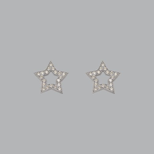 14K WHITE GOLD FANCY STUD CZ EARRINGS STAR PAVE (1 of 2)
