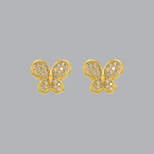 14K YELLOW GOLD LADIES FANCY CZ EARRINGS BUTTERFLY PAVE (1 of 2)