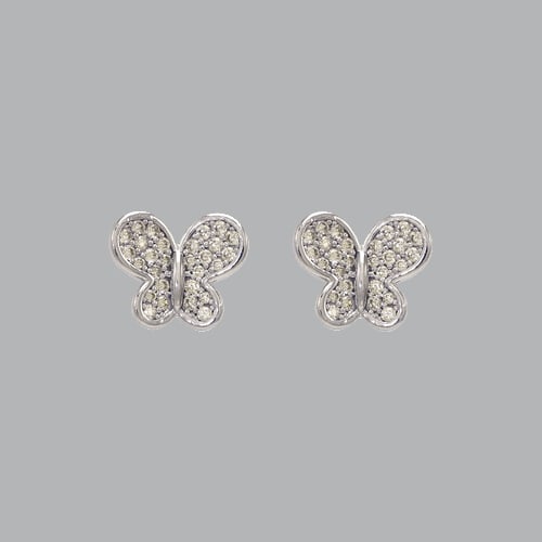 14K WHITE GOLD LADIES FANCY CZ EARRINGS BUTTERFLY PAVE: NEW 14K WHITE GOLD EARRINGS New 14K White Gold Earrings Measures: 12mm W x 10mm H Earrings with Cubic Zirconia Earrings have a polished finish Push back Stamp: 14k Avg Weight: 2.5g