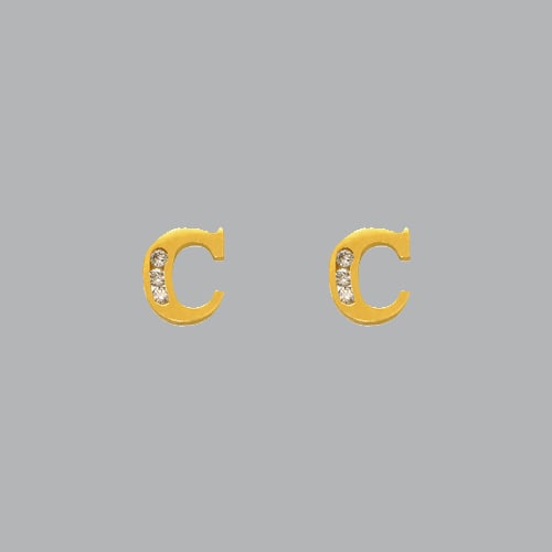 14K YELLOW GOLD LADIES GIRLS INITIAL STUD CZ EARRINGS C: NEW 14K YELLOW GOLD INITIAL STUD EARRINGS New 14K Yellow Gold Earrings Measures: 7mm W x 7mm H Stud Earrings with Cubic Zirconia Earrings have a polished finish Push back Stamp: 14k Avg Weight: 0.7g