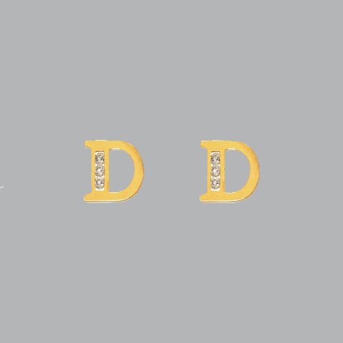 14K YELLOW GOLD LADIES GIRLS INITIAL STUD CZ EARRINGS D: NEW 14K YELLOW GOLD INITIAL STUD EARRINGS New 14K Yellow Gold Earrings Measures: 7mm W x 7mm H Stud Earrings with Cubic Zirconia Earrings have a polished finish Push back Stamp: 14k Avg Weight: 0.7g