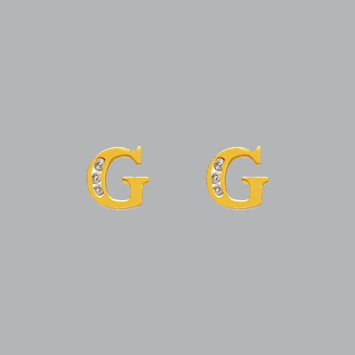 14K YELLOW GOLD LADIES GIRLS INITIAL STUD CZ EARRINGS G: NEW 14K YELLOW GOLD INITIAL STUD EARRINGS New 14K Yellow Gold Earrings Measures: 7mm W x 7mm H Stud Earrings with Cubic Zirconia Earrings have a polished finish Push back Stamp: 14k Avg Weight: 0.7g