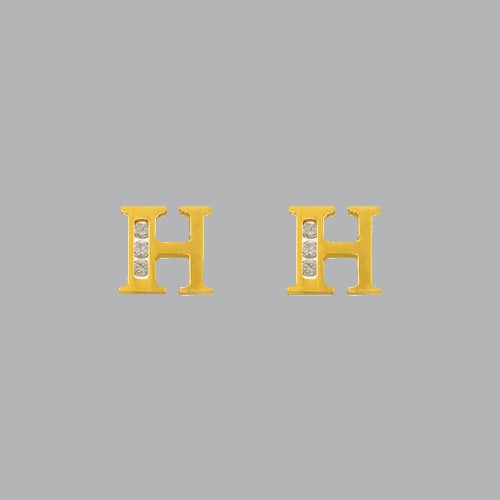 14K YELLOW GOLD LADIES GIRLS INITIAL STUD CZ EARRINGS H: NEW 14K YELLOW GOLD INITIAL STUD EARRINGS New 14K Yellow Gold Earrings Measures: 7mm W x 7mm H Stud Earrings with Cubic Zirconia Earrings have a polished finish Push back Stamp: 14k Avg Weight: 0.7g