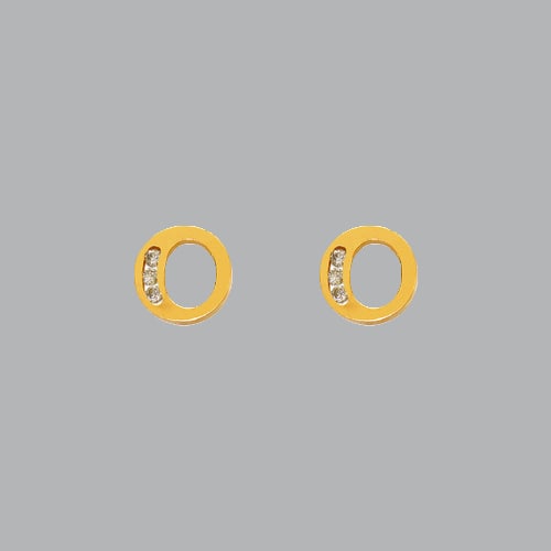 14K YELLOW GOLD LADIES GIRLS INITIAL STUD CZ EARRINGS O: NEW 14K YELLOW GOLD INITIAL STUD EARRINGS New 14K Yellow Gold Earrings Measures: 7mm W x 7mm H Stud Earrings with Cubic Zirconia Earrings have a polished finish Push back Stamp: 14k Avg Weight: 0.7g