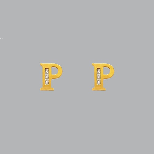 14K YELLOW GOLD LADIES GIRLS INITIAL STUD CZ EARRINGS P: NEW 14K YELLOW GOLD INITIAL STUD EARRINGS New 14K Yellow Gold Earrings Measures: 7mm W x 7mm H Stud Earrings with Cubic Zirconia Earrings have a polished finish Push back Stamp: 14k Avg Weight: 0.7g