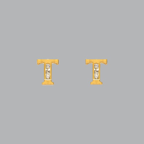 14K YELLOW GOLD LADIES GIRLS INITIAL STUD CZ EARRINGS T: NEW 14K YELLOW GOLD INITIAL STUD EARRINGS New 14K Yellow Gold Earrings Measures: 7mm W x 7mm H Stud Earrings with Cubic Zirconia Earrings have a polished finish Push back Stamp: 14k Avg Weight: 0.7g