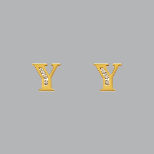 14K YELLOW GOLD LADIES GIRLS INITIAL STUD CZ EARRINGS Y: NEW 14K YELLOW GOLD INITIAL STUD EARRINGS New 14K Yellow Gold Earrings Measures: 7mm W x 7mm H Stud Earrings with Cubic Zirconia Earrings have a polished finish Push back Stamp: 14k Avg Weight: 0.7g