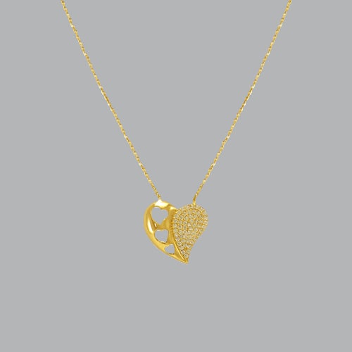 14K YELLOW GOLD LADIES FANCY CZ NECKLACE HEART: NEW 14K YELLOW GOLD FANCY CZ NECKLACE New 14K Yellow Gold chain necklace Measures: 18" Long Pendant measures 16mm W x 16mm H Set with cubic zirconia Polished finish Stamp: 14k Avg Weight: - 2.5g