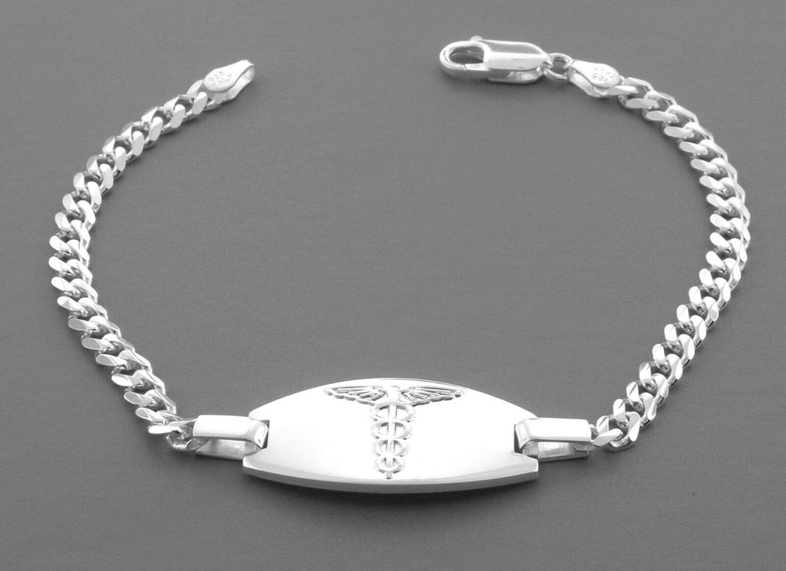 NEW STERLING SILVER MEDICAL ID BRACELET UNISEX, CURB (1 of 2)
