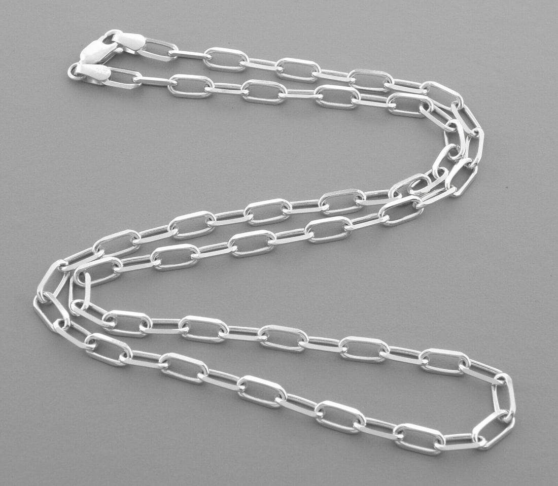 14K WHITE GOLD OVAL LINK CHAIN NECKLACE 3mm - 18" (1 of 2)