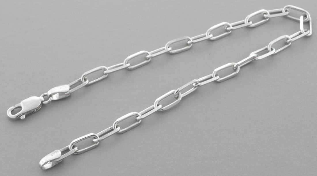 14K WHITE GOLD OVAL LINK CHAIN BRACELET 3.5mm (1 of 2)
