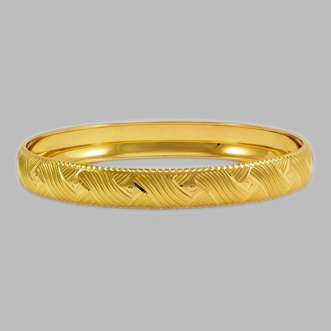 14K YELLOW GOLD DIAMOND CUT BANGLE BRACELET 10mm (1 of 2)
