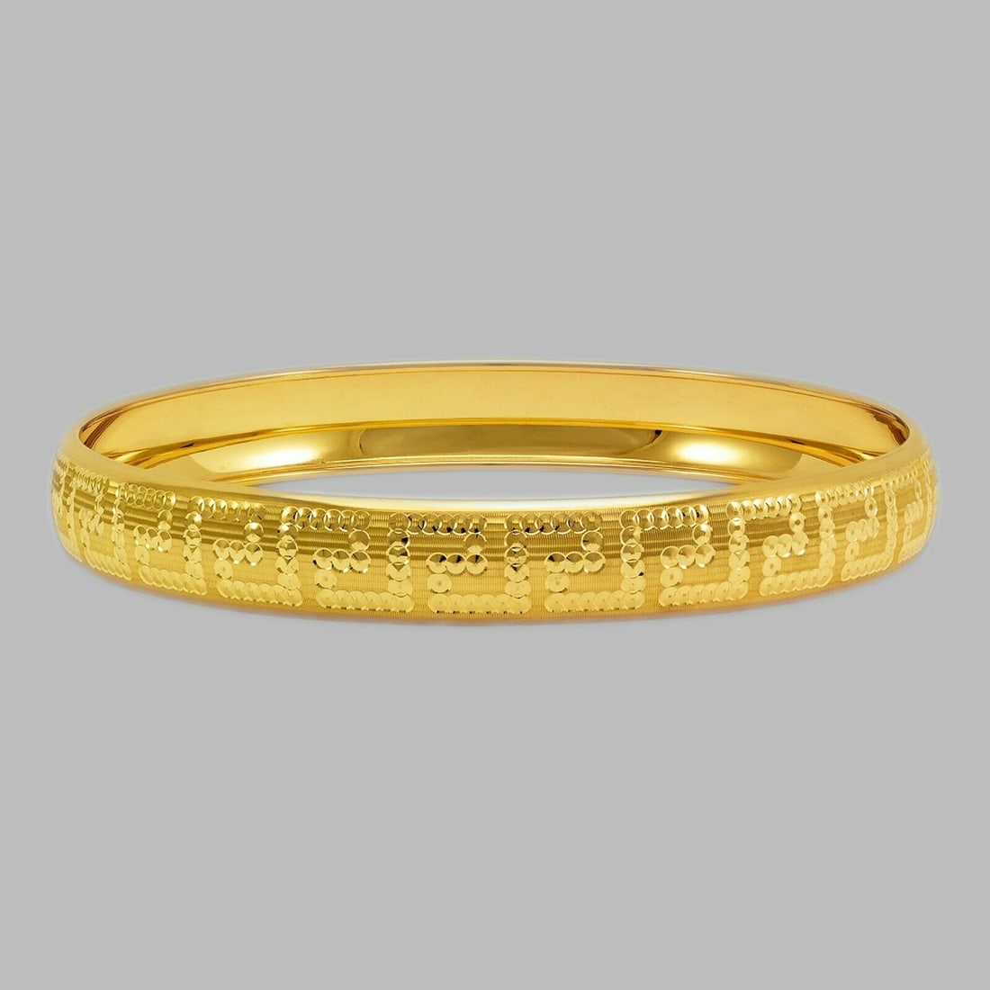 14K YELLOW GOLD DIAMOND CUT BANGLE 10mm GREEK KEY (1 of 2)