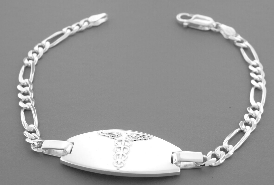 NEW STERLING SILVER MEDICAL ID BRACELET UNISEX FIGARO (1 of 2)