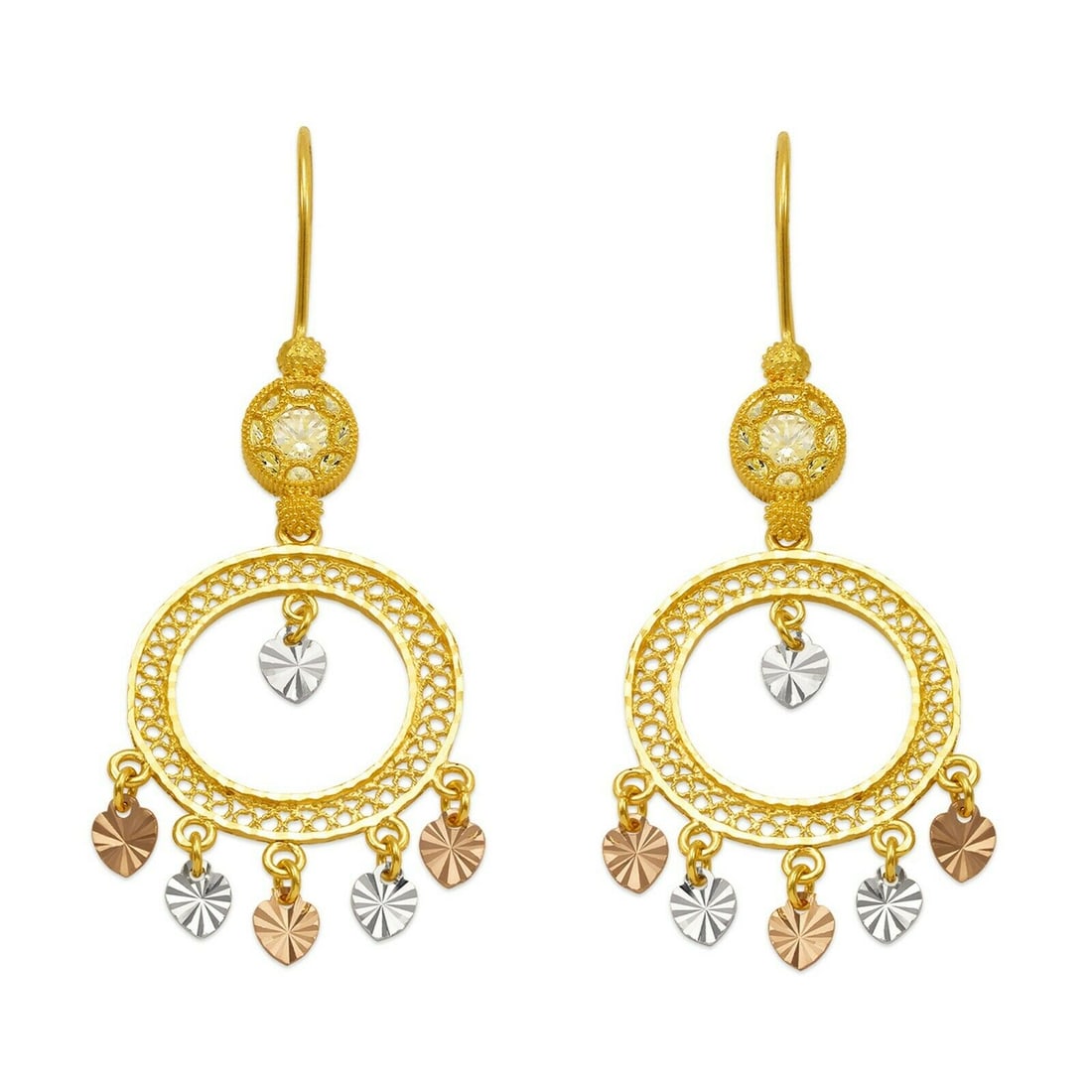14K TRI COLOR GOLD DROP DANGLE CHANDELIER CZ EARRINGS (1 of 2)