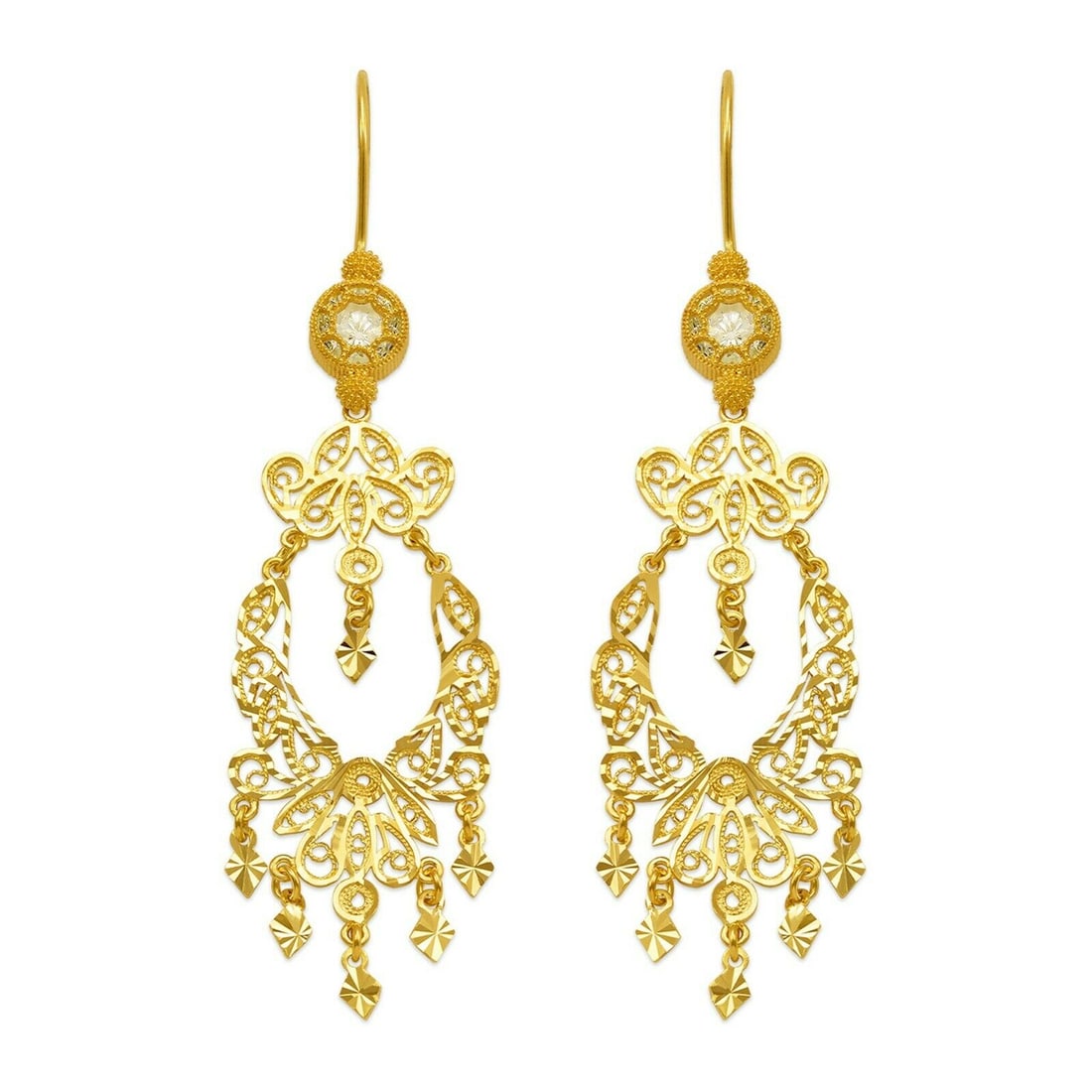NEW 14K YELLOW GOLD DROP DANGLE CHANDELIER CZ EARRINGS (1 of 2)