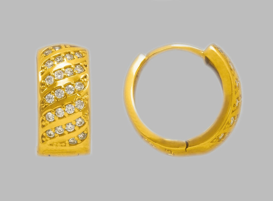 14K YELLOW GOLD LADIES ROUND CZ HUGGIE HOOP EARRINGS (1 of 1)
