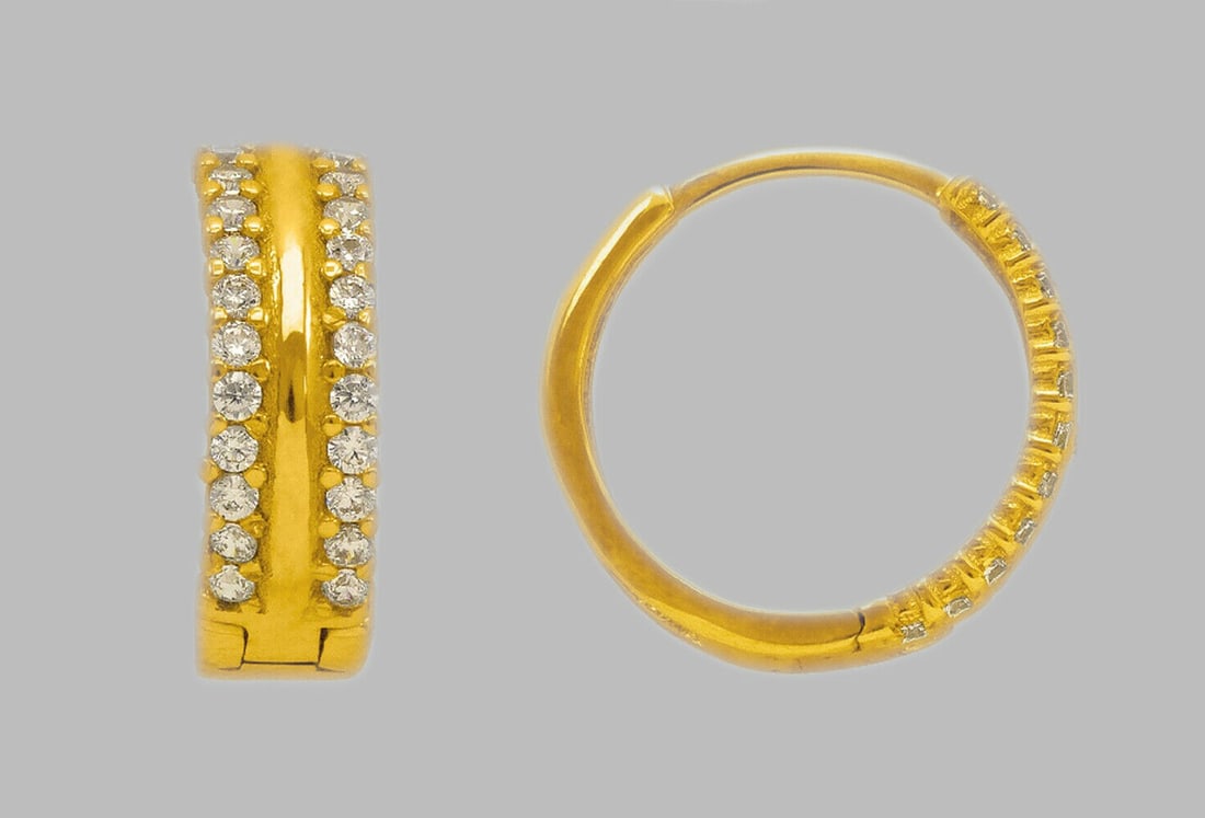14K YELLOW GOLD LADIES ROUND CZ HUGGIE HOOP EARRINGS (1 of 1)