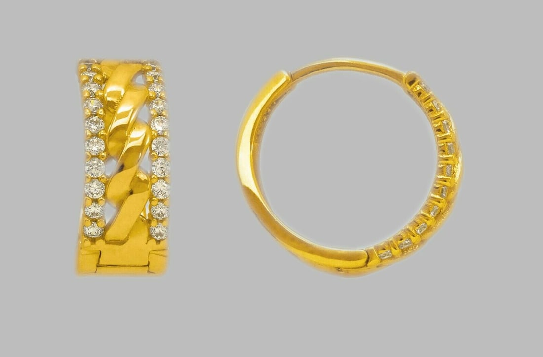 14K YELLOW GOLD LADIES ROUND CZ HUGGIE HOOP EARRINGS (1 of 1)