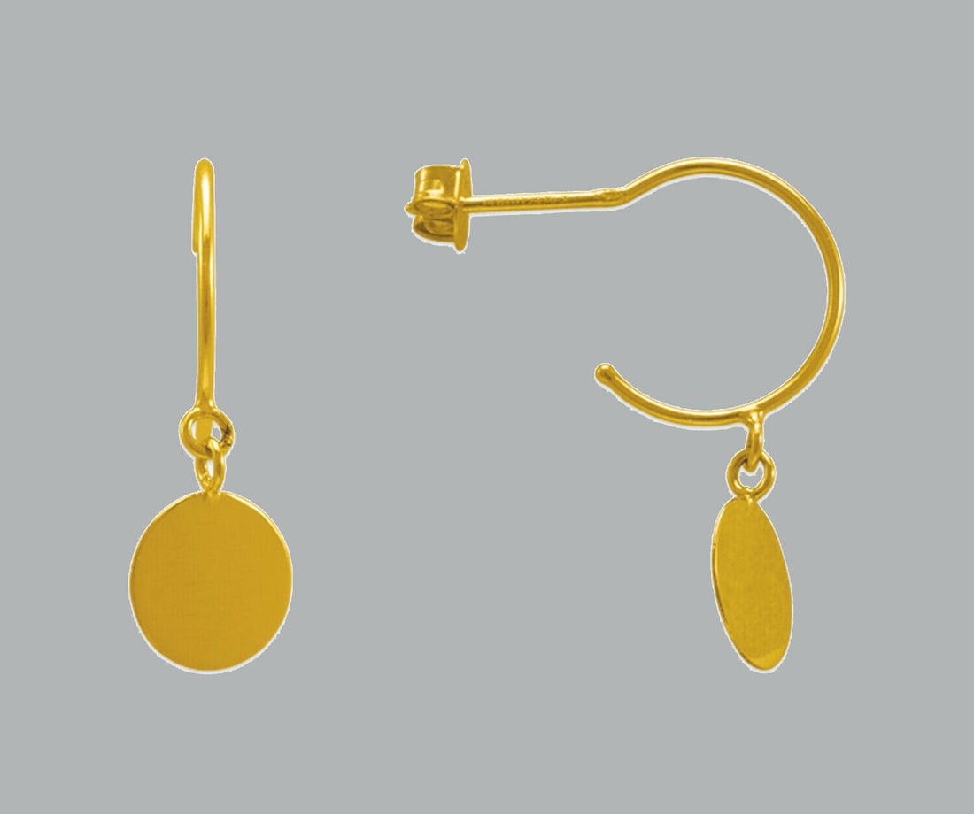 NEW 14K YELLOW GOLD DROP DANGLE EARRINGS CIRCLE DISC (1 of 2)
