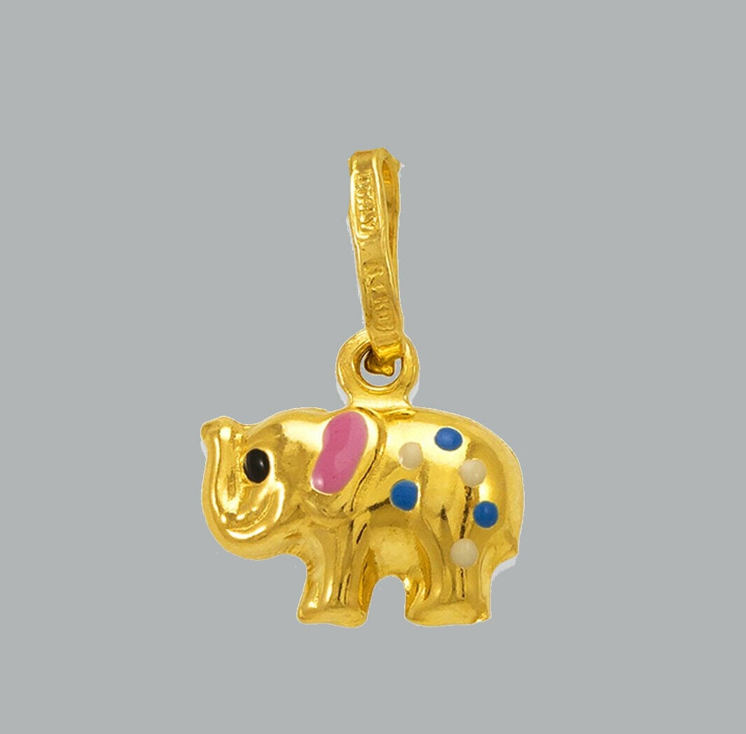 14K YELLOW GOLD ENAMEL PENDANT / CHARM SMALL ELEPHANT (1 of 1)