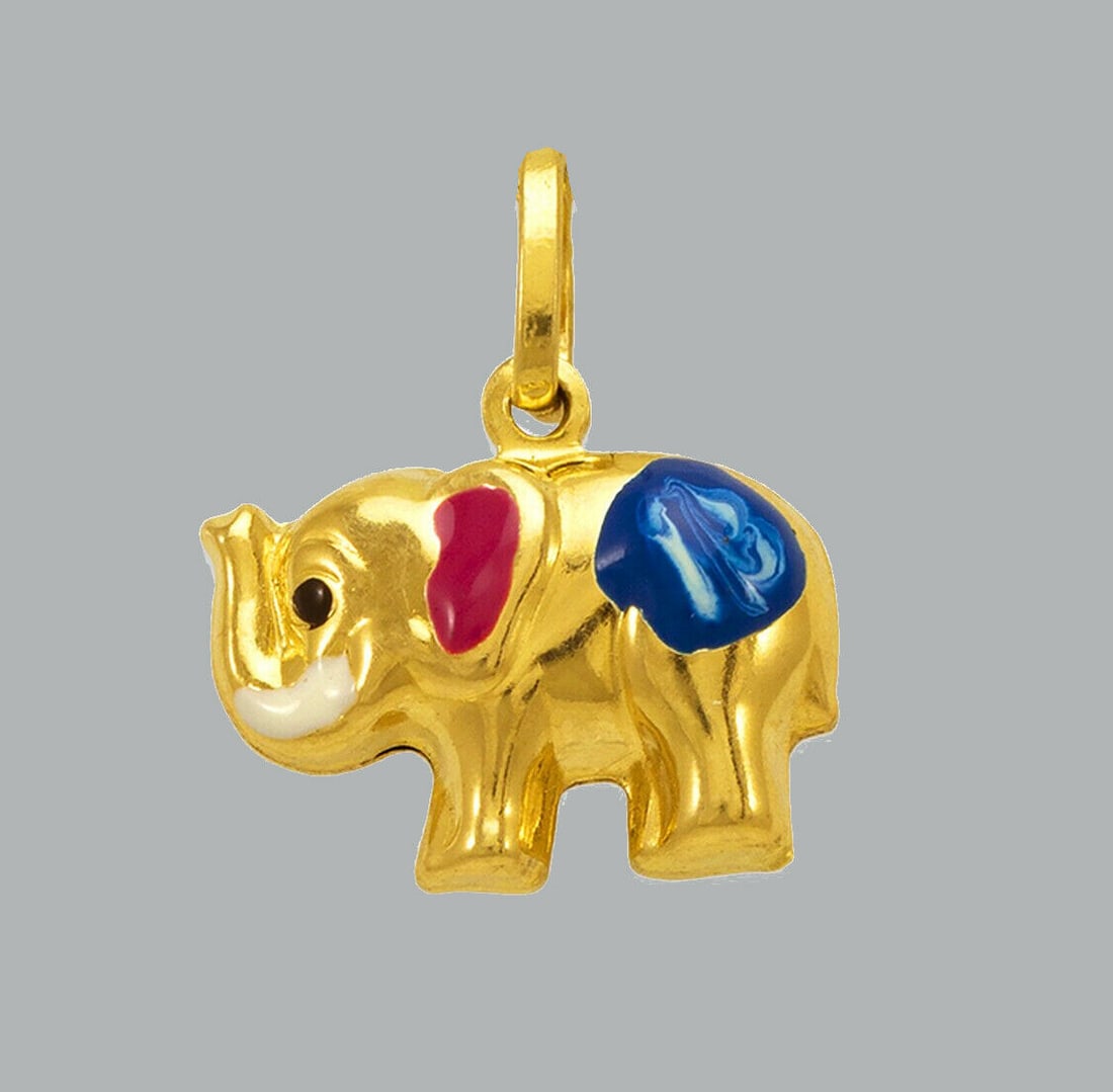 14K YELLOW GOLD ENAMEL PENDANT / CHARM SMALL ELEPHANT (1 of 1)