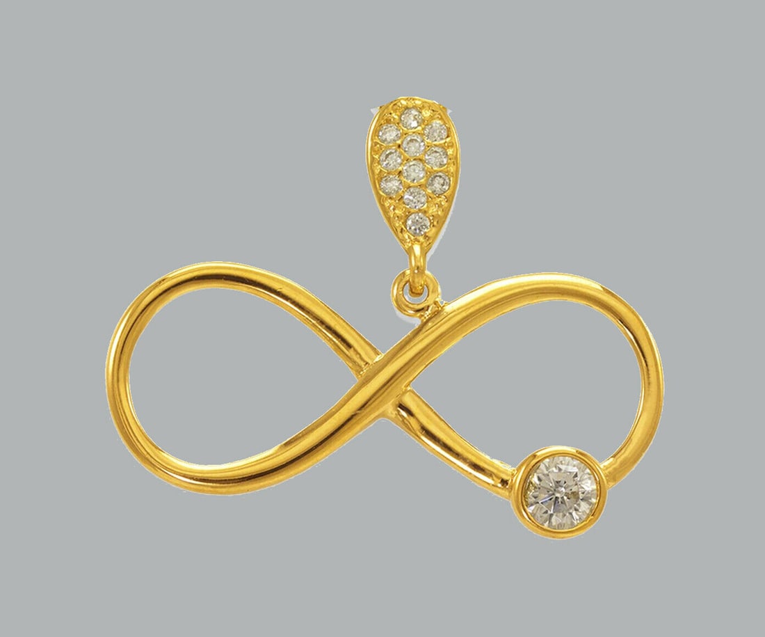 NEW 14K YELLOW GOLD CZ FANCY CHARM PENDANT INFINITY: NEW 14K YELLOW GOLD CZ INFINITY PENDANT New 14K Yellow Gold pendant Pendant measures 25x12mm Set with cubic zirconia Polished finish Stamp: 14k Apx Weight: 1.3g