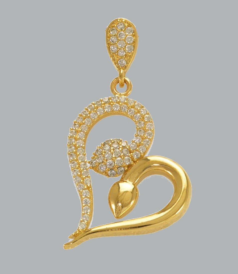 NEW 14K YELLOW GOLD CZ FANCY CHARM PENDANT SNAKE HEART: NEW 14K YELLOW GOLD HEART CZ PENDANT New 14K Yellow Gold pendant Heart measures 20 x 20.5mm Set with cubic zirconia Polished finish Stamp: 14k Apx Weight: 2.3g