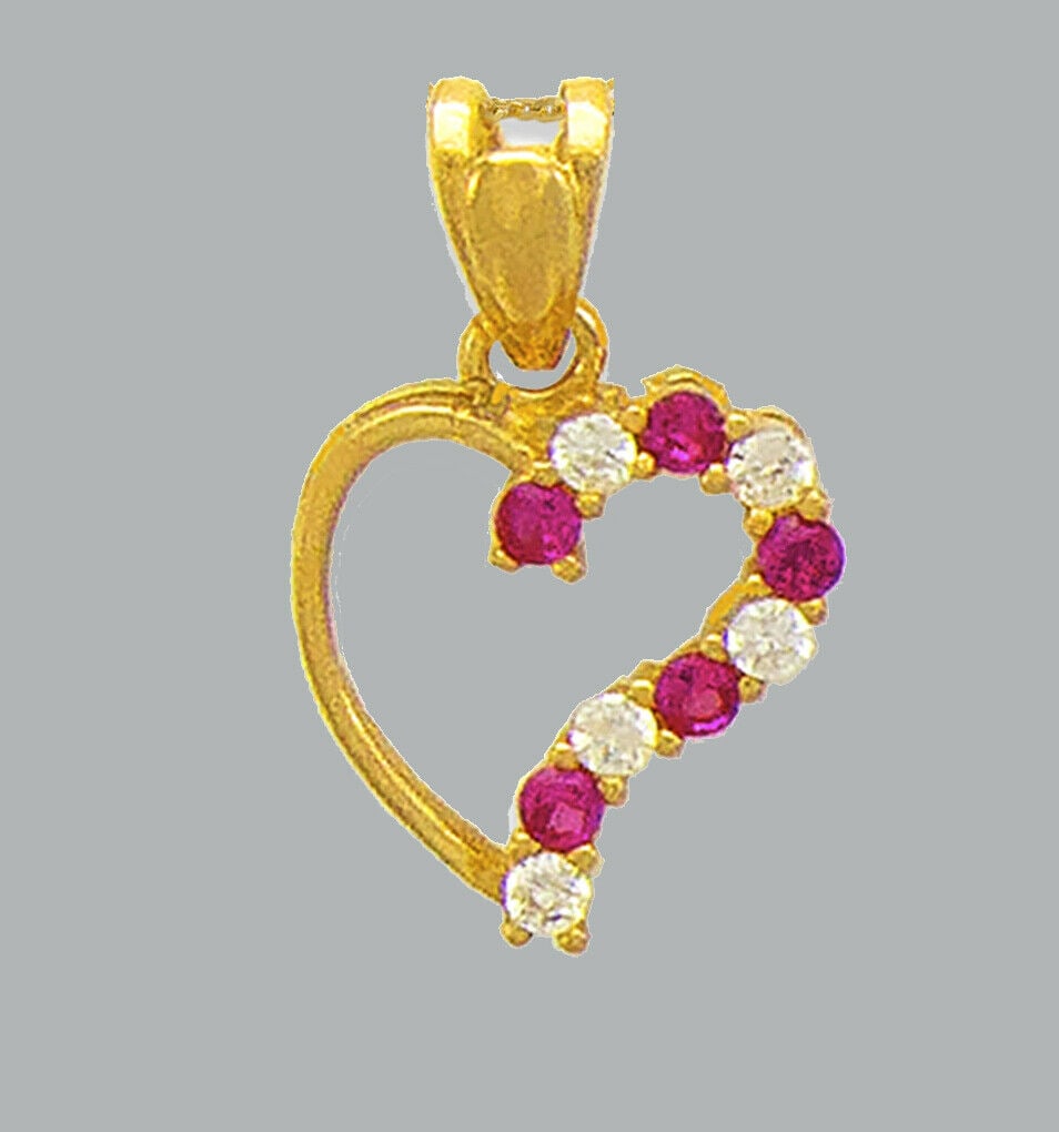 NEW 14K YELLOW GOLD RED CZ FANCY CHARM PENDANT HEART (1 of 1)