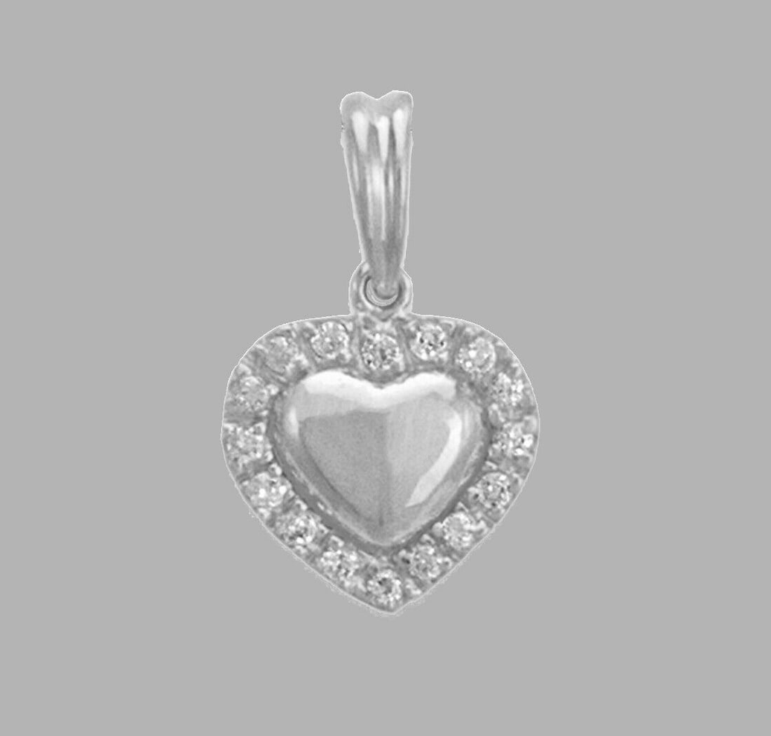 NEW 14K WHITE GOLD CZ FANCY CHARM PENDANT FULL HEART (1 of 1)