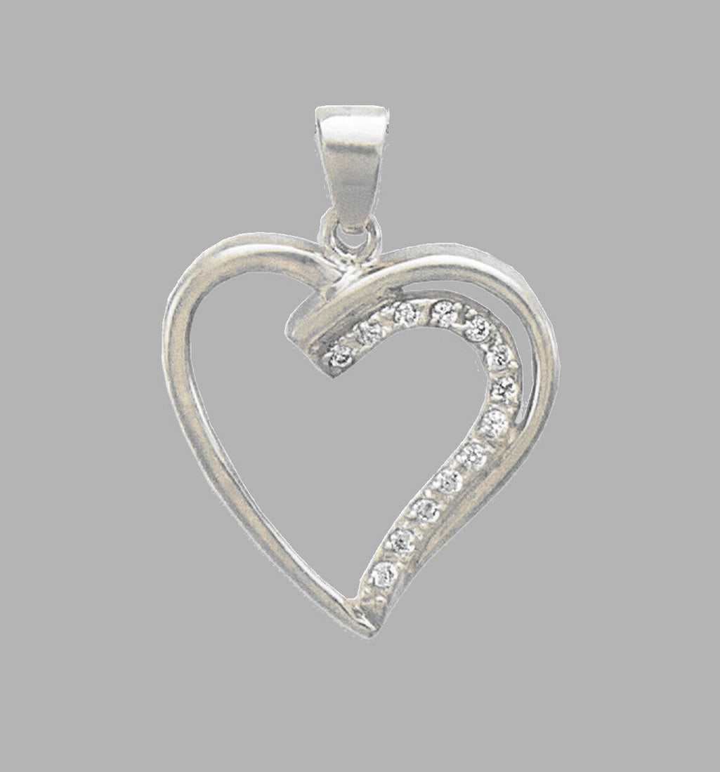 NEW 14K WHITE GOLD CZ FANCY CHARM PENDANT HEART (1 of 1)