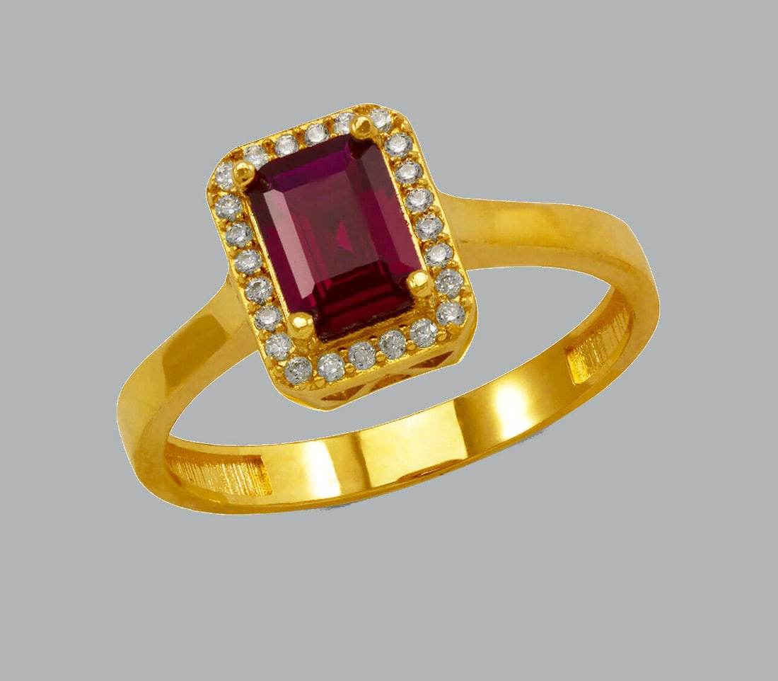 NEW 14K YELLOW GOLD CZ RING EMERALD CUT HALO RING (1 of 1)