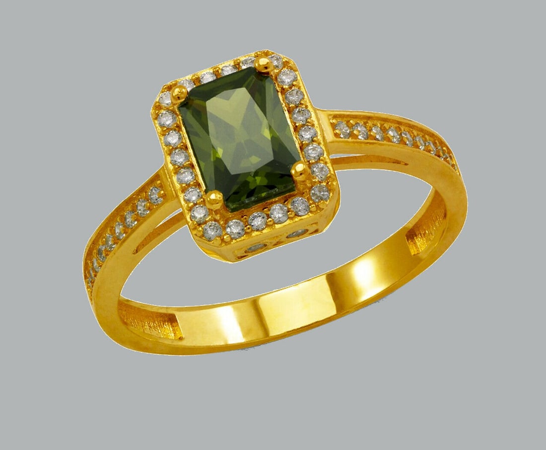 NEW 14K YELLOW GOLD CZ RING EMERALD CUT HALO RING (1 of 1)