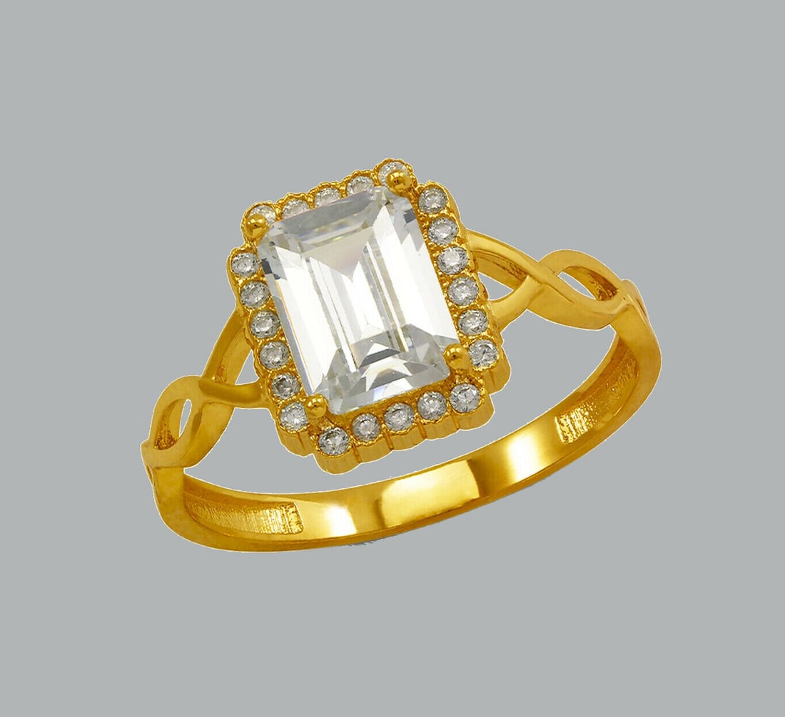 NEW 14K YELLOW GOLD LADIES CZ RING EMERALD CUT RING (1 of 1)