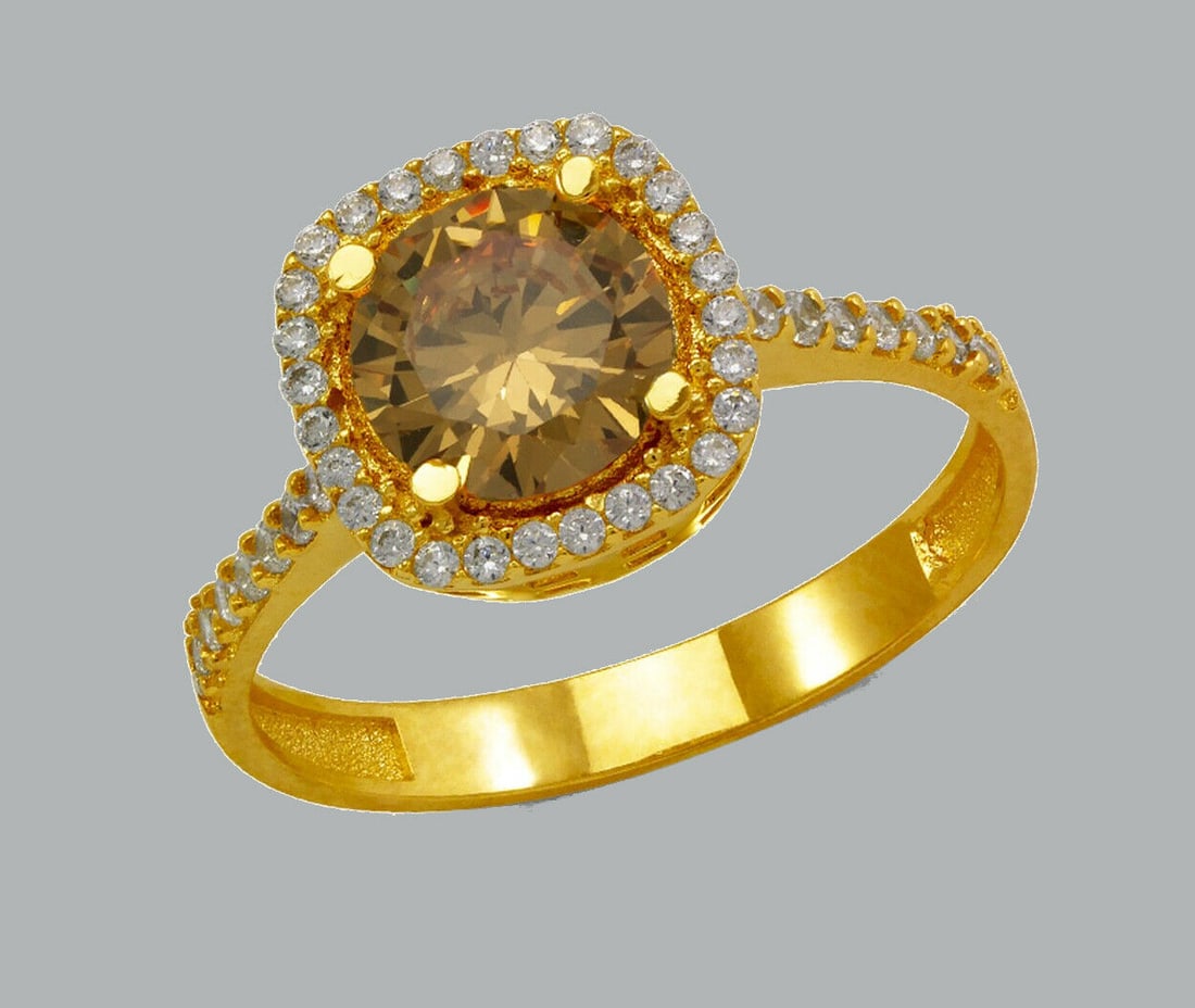 NEW 14K YELLOW GOLD LADIES CZ RING BROWN HALO (1 of 1)
