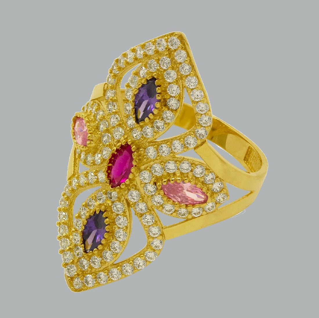 NEW 14K YELLOW GOLD CZ COCKTAIL RING (1 of 2)