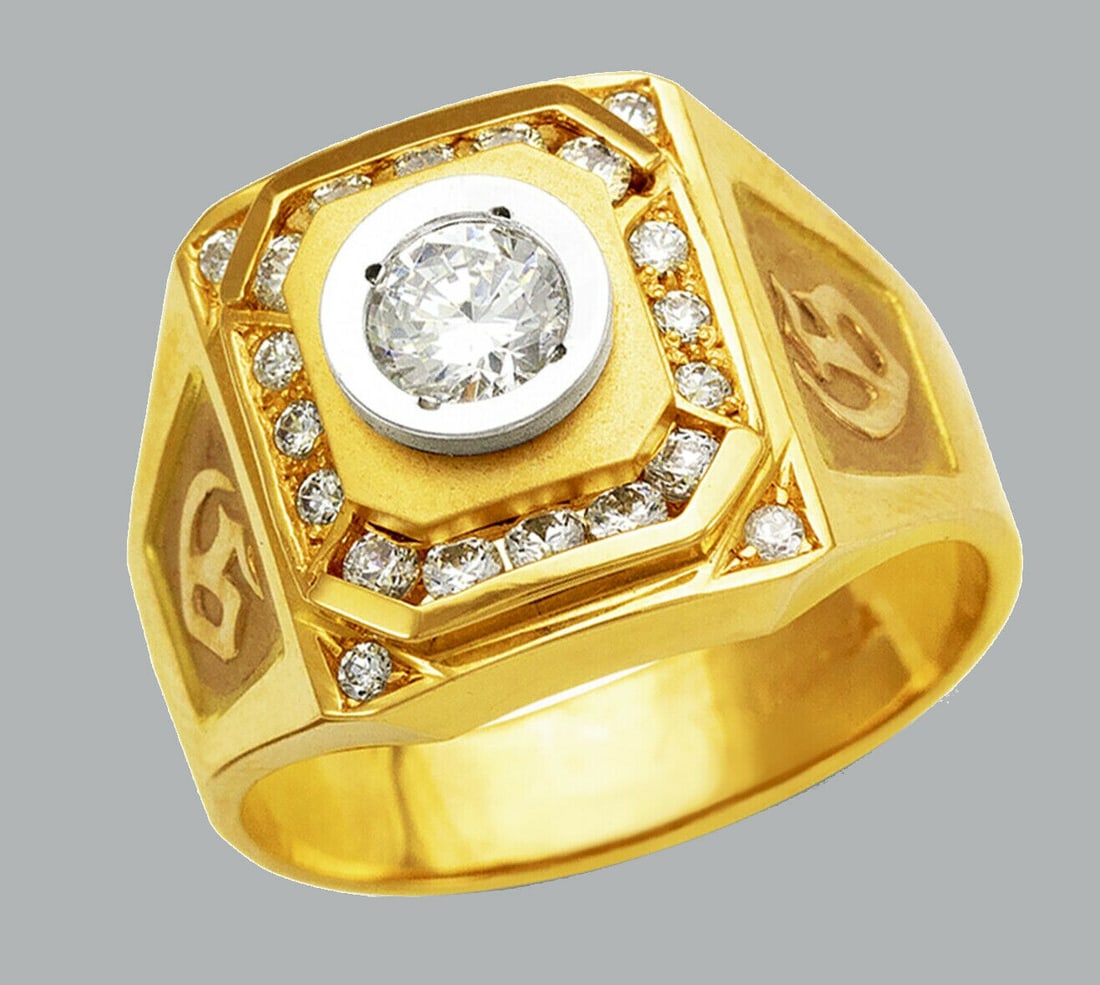 NEW 14K TWO TONE GOLD MEN'S CZ RING SIGNET (1 of 1)