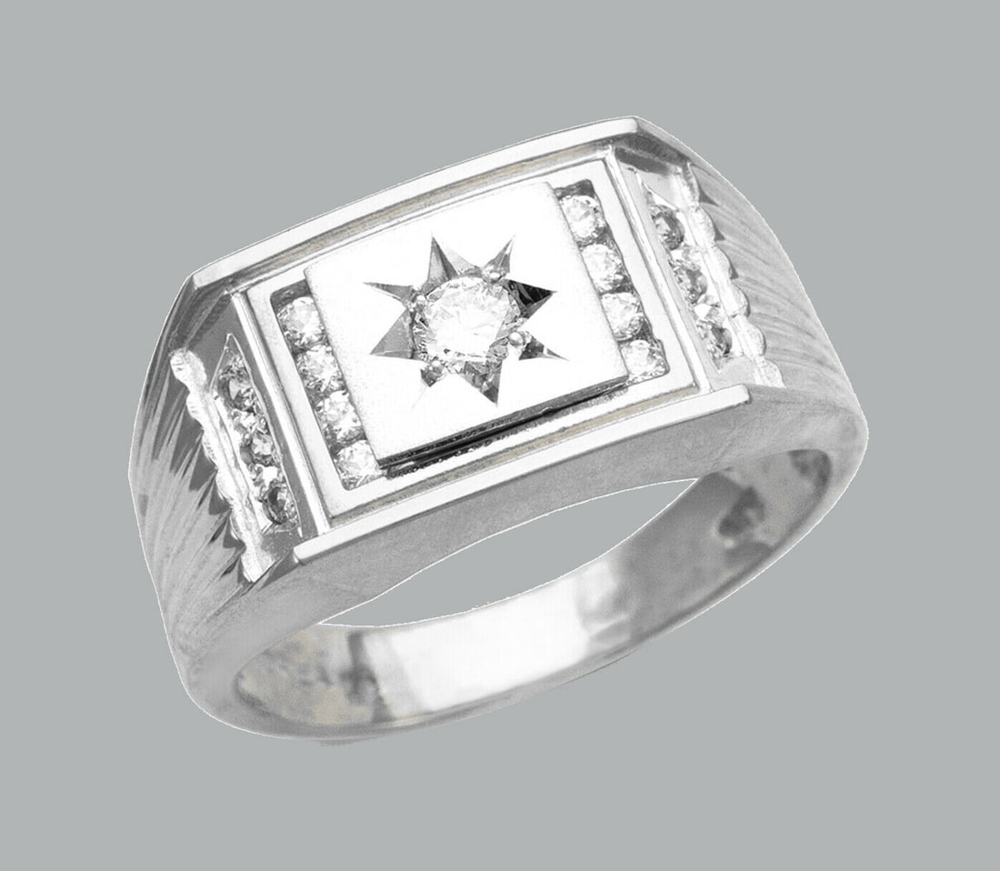 14K WHITE GOLD MENS CZ RING SIGNET FANCY (1 of 1)