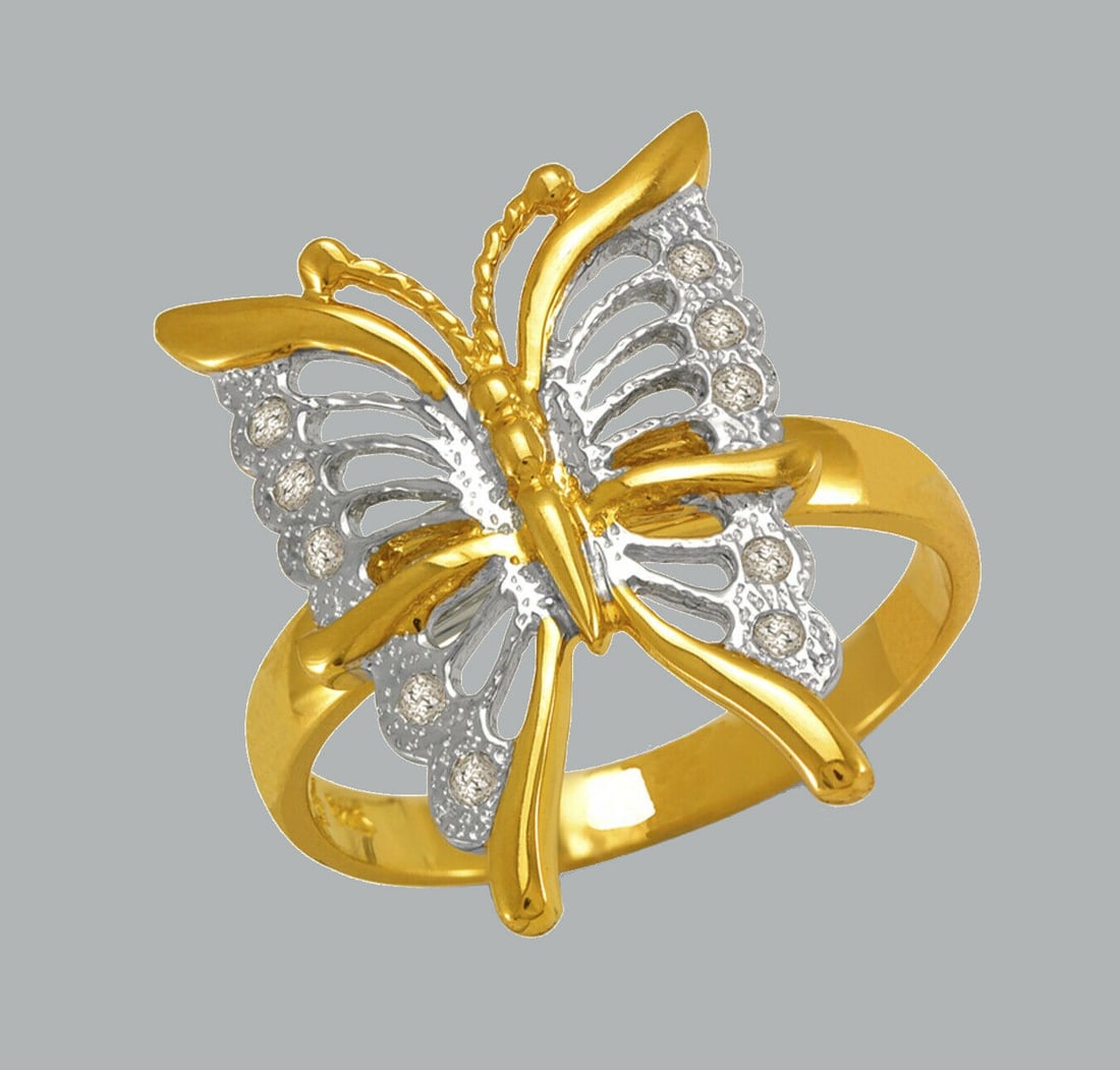 NEW 14K TWO TONE GOLD LADIES FANCY BUTTERFLY CZ RING (1 of 1)