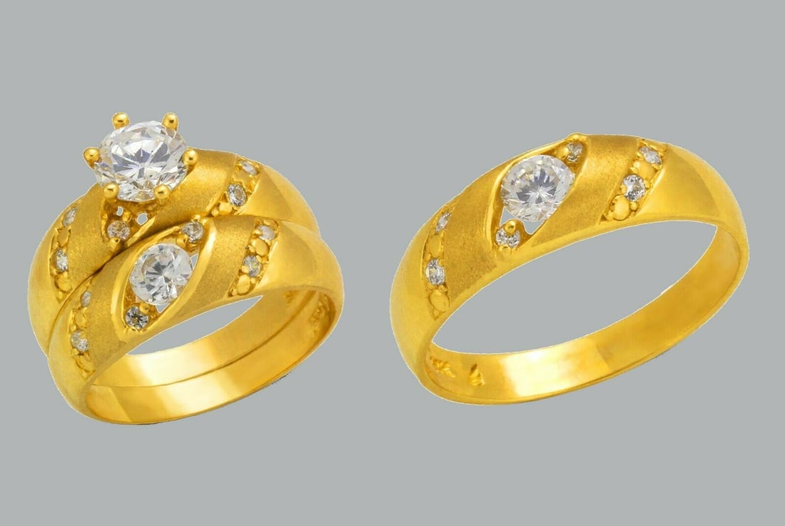 14K GOLD TRIO WEDDING SET CZ ENGAGEMENT RING BANDS 3pcs (1 of 1)