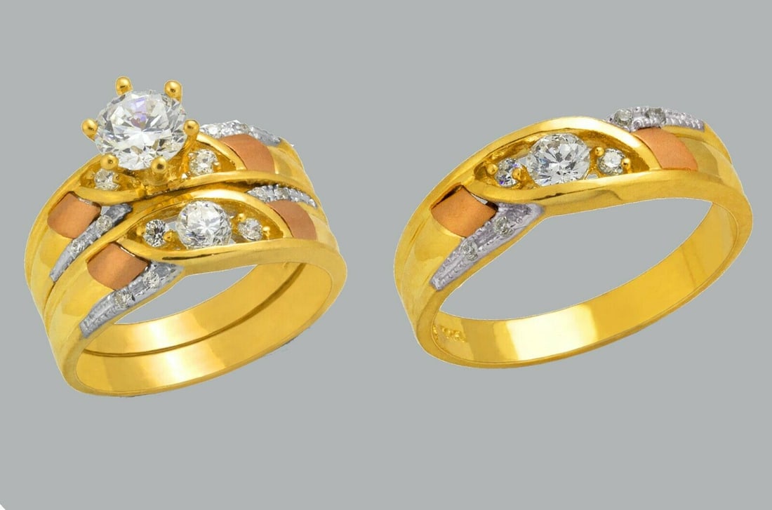 14K GOLD TRIO WEDDING SET CZ ENGAGEMENT RING BANDS 3pcs (1 of 1)