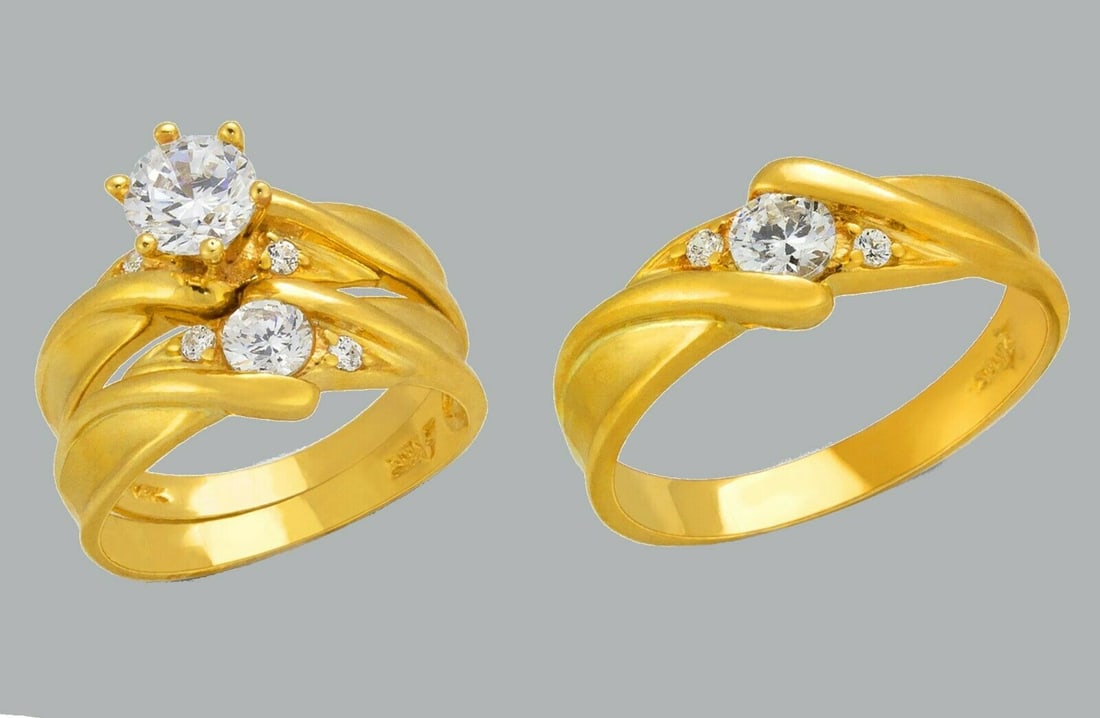 14K GOLD TRIO WEDDING SET CZ ENGAGEMENT RING BANDS 3pcs (1 of 1)