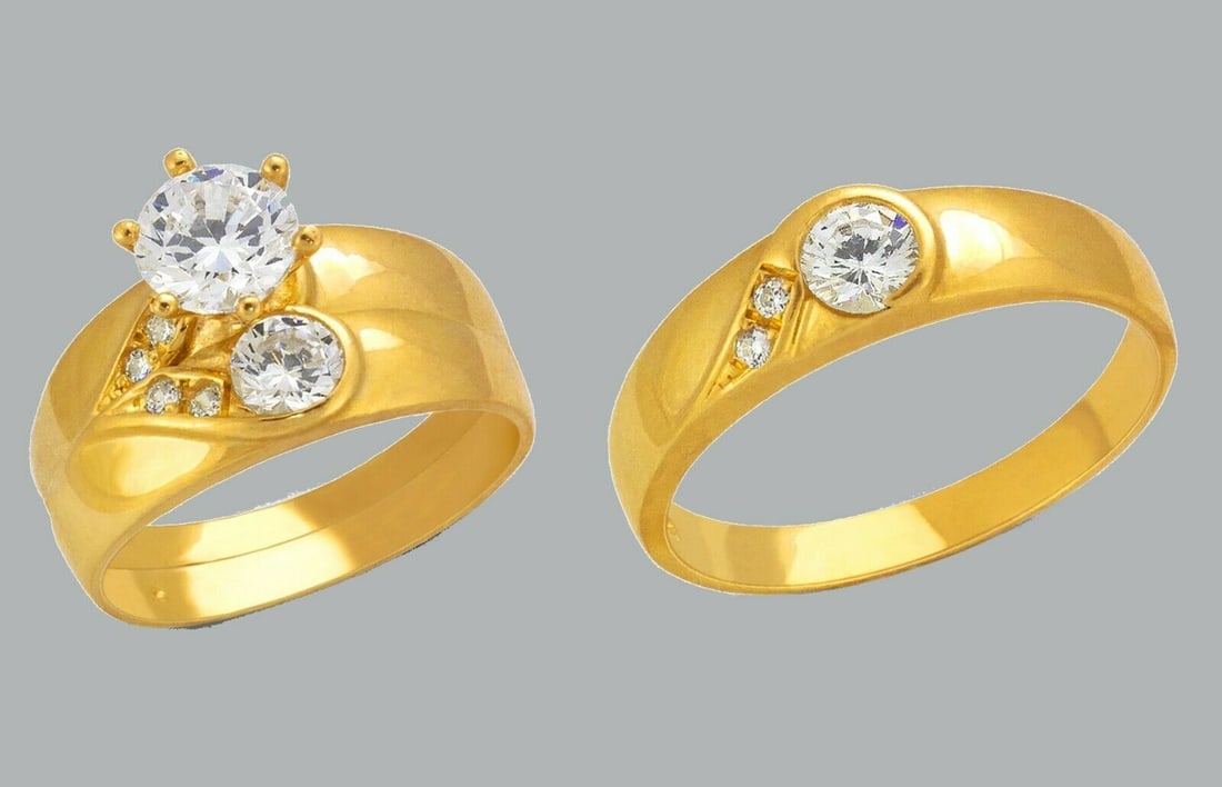 14K GOLD TRIO WEDDING SET CZ ENGAGEMENT RING BANDS 3pcs (1 of 1)