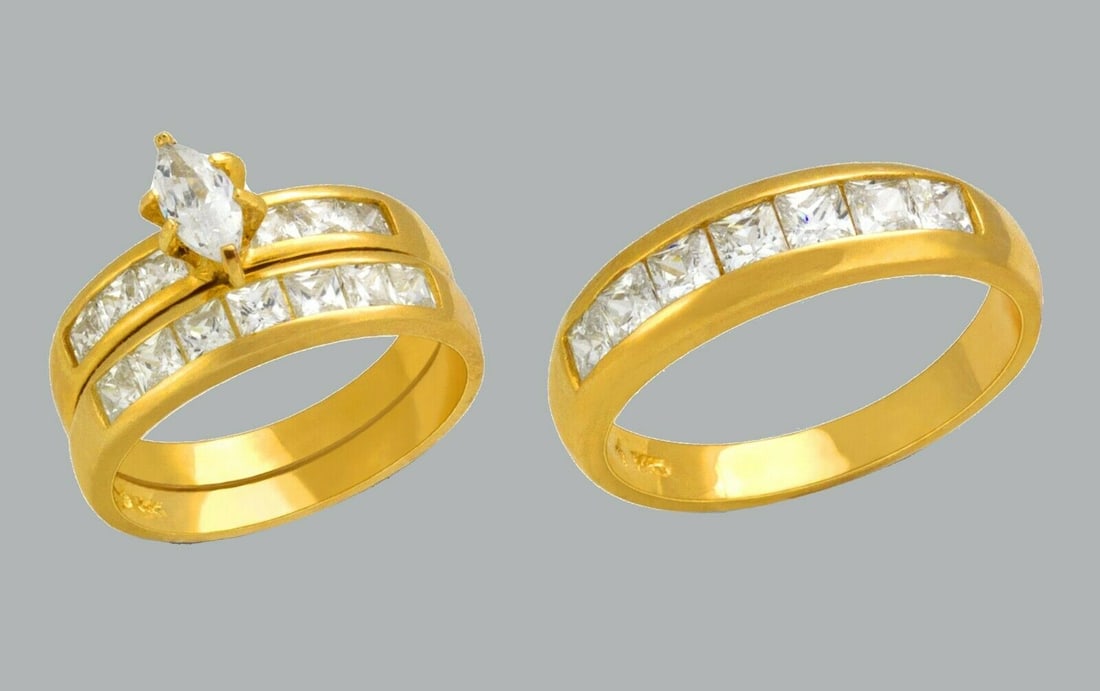 14K GOLD TRIO WEDDING SET CZ ENGAGEMENT RING BANDS 3pcs (1 of 1)