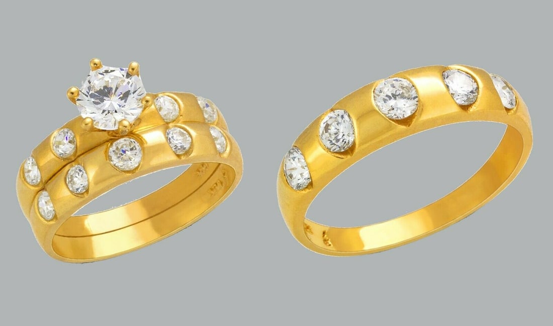 14K GOLD TRIO WEDDING SET CZ ENGAGEMENT RING BANDS 3pcs (1 of 1)